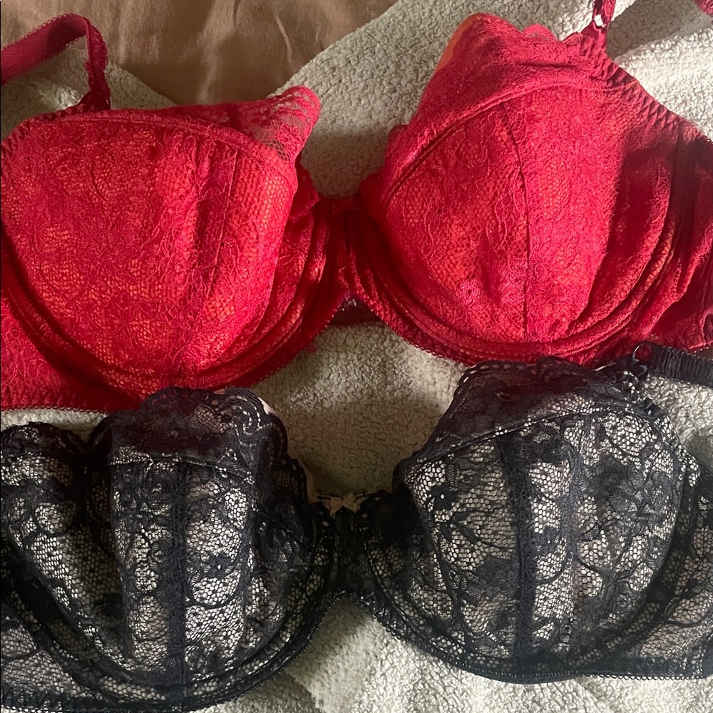 Victoria's Secret Red and Black Lace Bras